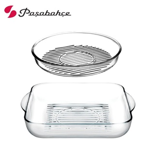 【Pasabahce】Borcam 線紋圓形玻璃烤盤 線紋方形玻璃烤盤 圓形烤盤 方形烤盤 條紋烤盤 玻璃烤盤