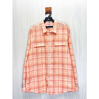 Calvin Klein CK 專櫃 橘色格紋長袖襯衫