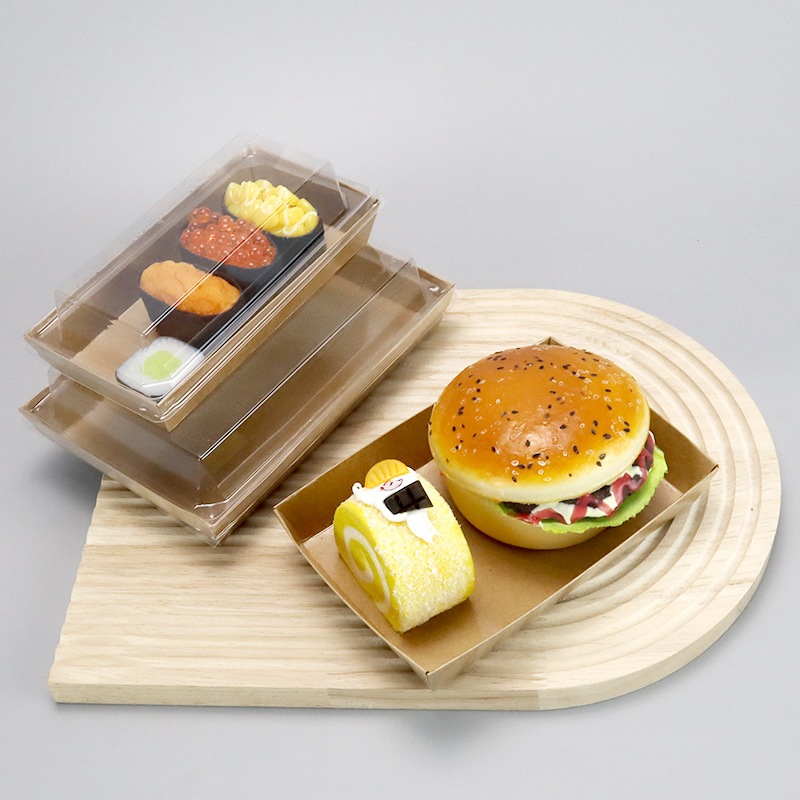 一次性牛皮紙紙盤餐盒方形小吃零食托盤生鮮盤大號加厚水果燒烤