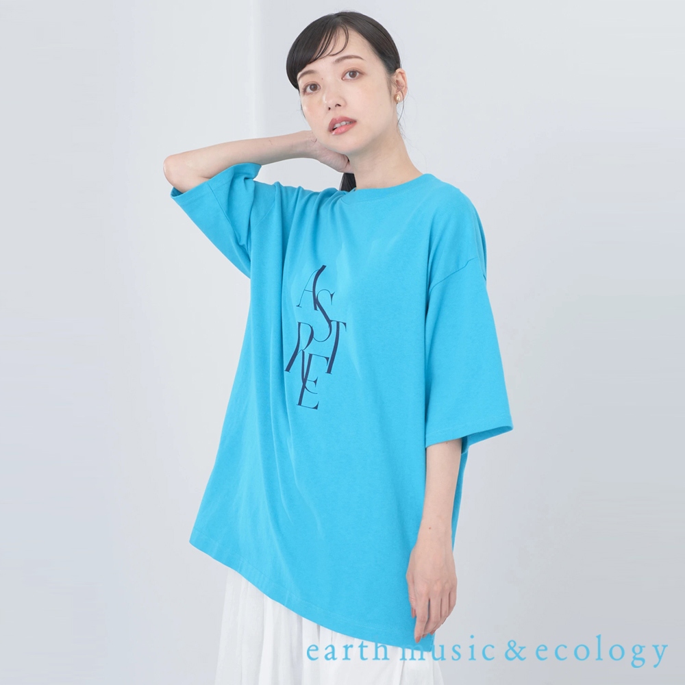earth music&amp;ecology LOGO設計後紐結長版純棉短袖T恤(1L36L1G0300)