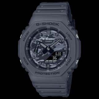 []錶子$行頭[] CASIO 卡西歐 G-SHOCK 雙顯錶 迷彩 樹脂錶帶 八角形錶殼-灰 (GA-2100CA)