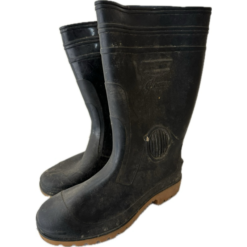 【二手】【特殊商品】皇力牌男用雙色長筒雨鞋 10.5號/26公分 農業 工程 泥作 軍人