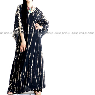 Unic＠泰國進口異國風長洋裝『TD401印度式加寬❄️超涼感~黑色綁染長洋裝』洋裝 波希米亞風 顯瘦 大尺碼可