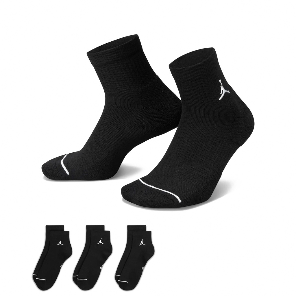 Nike 襪子 Jordan Everyday 男女款 黑 短襪 喬丹 基本款 刺繡 三入 黑 DX9655010