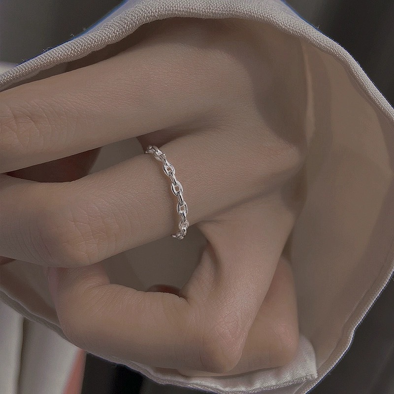 【現貨】高級感純銀鍊環戒指 女 日常搭配 小眾設計不掉色組合 戒指 美女必備