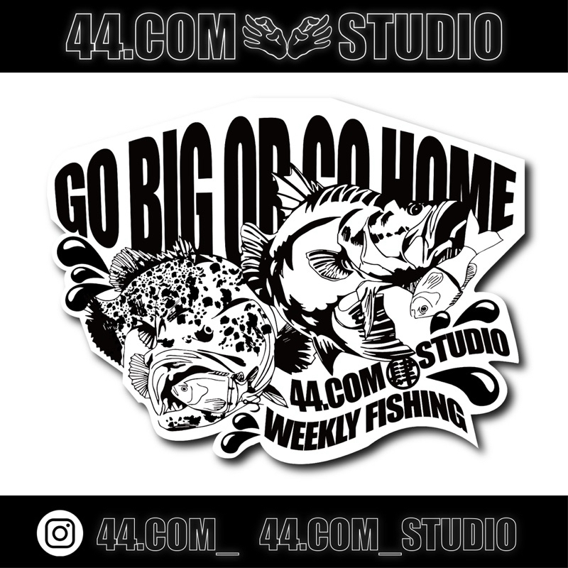 路亞初心者🔰 《GO BIG OR GO HOME》爆炸貼 車貼 冰箱貼紙 釣魚防水貼紙140*107mm黑白套組2入