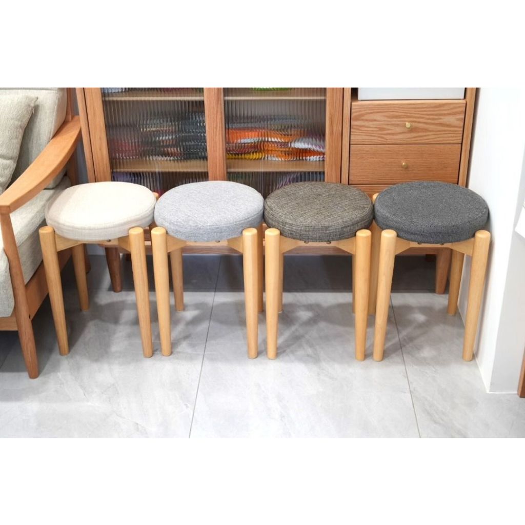 北歐風方型餐桌(60cm)+實木圓凳x4