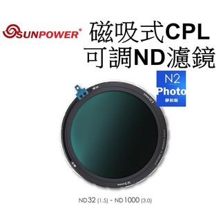 【SUNPOWER】N2 PHOTO 磁吸式CPL可調ND濾鏡 台南弘明 可調 ND CPL 濾鏡