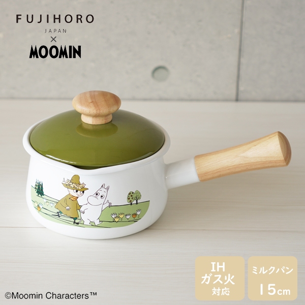 日本🇯🇵限定 嚕嚕米 琺瑯木柄牛奶鍋附蓋 15cm
