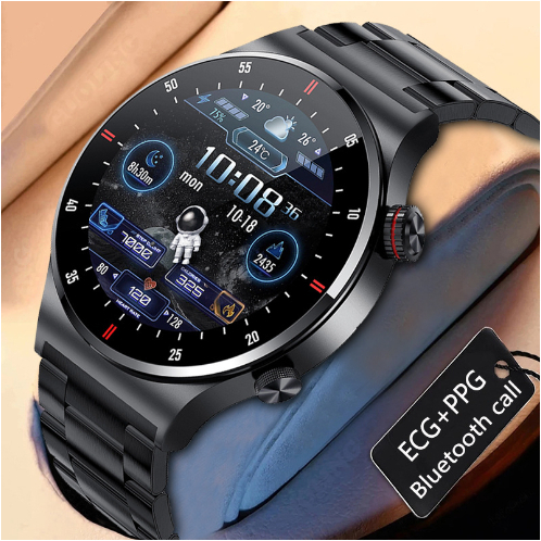 台灣出貨NFC藍牙通話手錶QW33 智慧手錶ECG+PPG 商務不銹鋼錶 帶IP7防水 男士手錶 智能手錶 心率血壓監測
