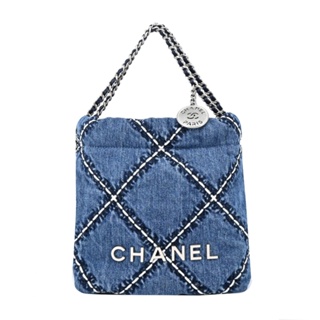 CHANEL 22 Mini Handbag菱格紋縫線牛仔帆布肩背包(單寧藍)｜100%原廠真品｜JS Maxx官方旗艦