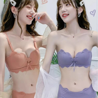 🌸臺灣免運🌸夏季隱形無肩帶無痕內衣 小胸聚攏 防滑美背 無鋼圈成套內衣褲 運動內衣 冰絲涼感內衣 大胸顯小 禮服內衣隱形