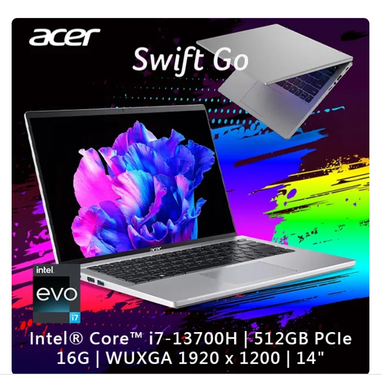 ACER Swift GO SFG14-71T-70D9 銀(i7-13700H/16G/512G PCIe/W11/W