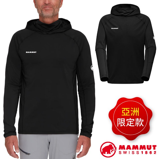 【MAMMUT 長毛象】男 款機能長袖套頭連帽上衣 Selun FL Sun Hoody 高領面罩運動衫_黑_01400