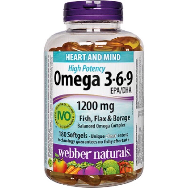 特價！Webber Naturals Omega 3-6-9亞麻籽, 魚油和玻璃苣油, 1200mg,180粒軟膠囊