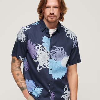 【SUPERDRY】 男裝 短袖 襯衫 Hawaiian 菊花海軍藍