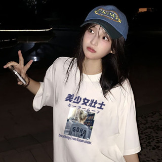 【真的臺灣現貨】100%純棉 美少女壯士女孩後背照片英文字印花圓領短袖T恤男女上衣服素色OVERSIZE大尺碼情侶裝