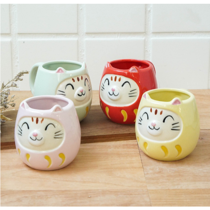 現貨 日本製 貓咪 達摩 貓咪馬克杯 造型馬克杯 可愛馬克杯｜馬克杯 馬克杯大容量 陶瓷咖啡杯 陶瓷杯 咖啡杯 Bu媽你