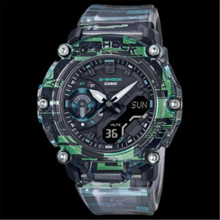 CASIO 卡西歐 G-SHOCK 數位雜訊 半透明 雙顯錶 - 閃爍綠 (GA-2200NN-1A)[秀時堂]