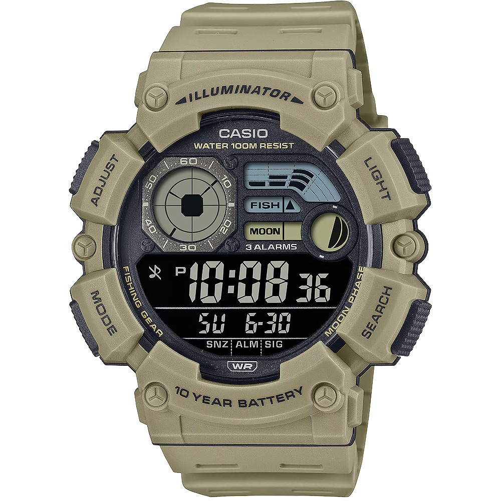CASIO 卡西歐 釣魚模式 月相數位手錶-土黃 WS-1500H-5BV