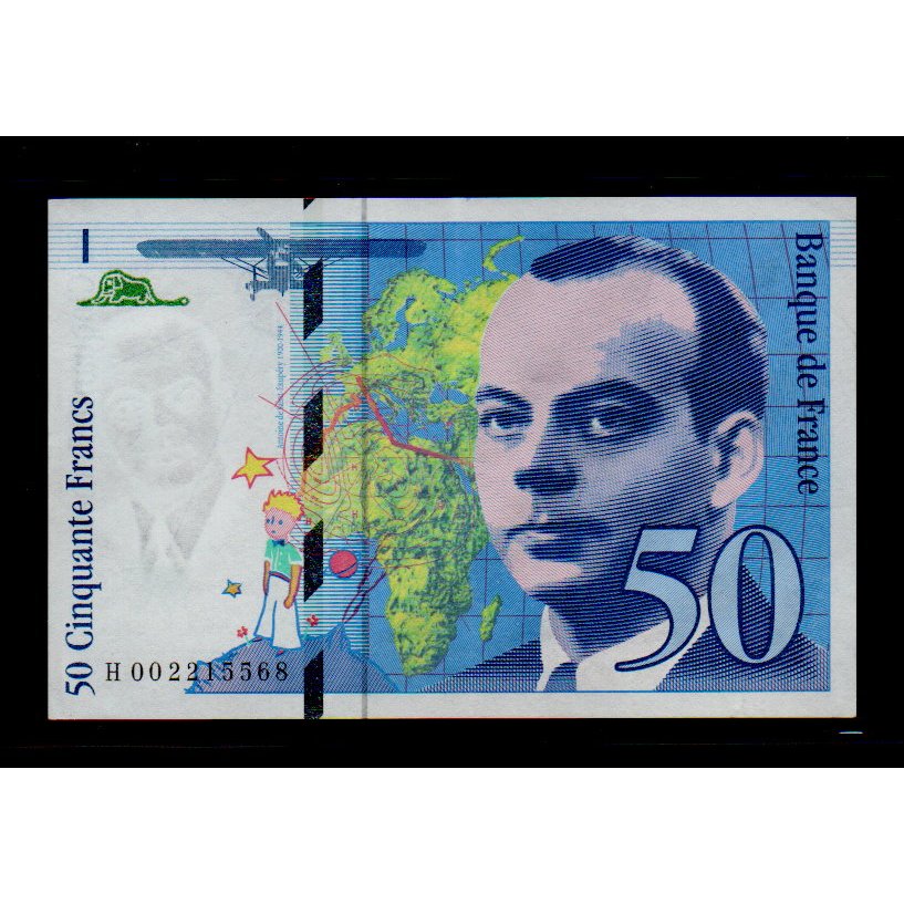 【低價外鈔】法國 1992-99年 50FR 法郎 絕版鈔票一枚，小王子圖案，珍罕少見~(使用過品相)
