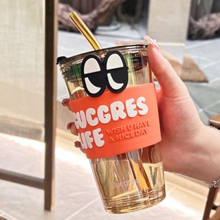 ❤川島❤ 玻璃杯 吸管杯 喝水杯 帶蓋咖啡杯子 奶茶杯 吸管水杯 隨行杯 飲料杯 環保杯 杯子 咖啡杯 隨身咖啡杯