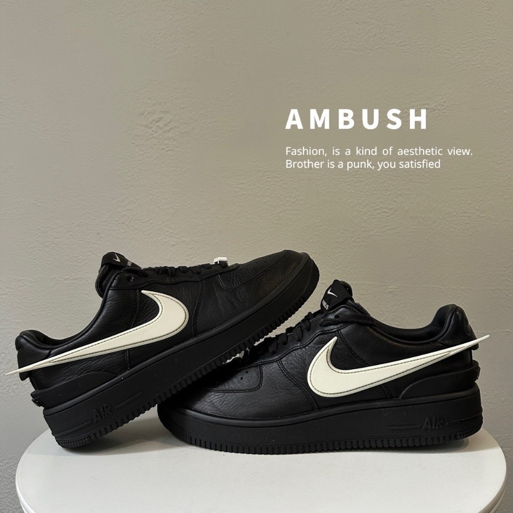 AMBUSH x NIKE AIR FORCE 1 LOW黑色白勾 黑白 低筒 時尚休閒鞋 US10.5 裸鞋
