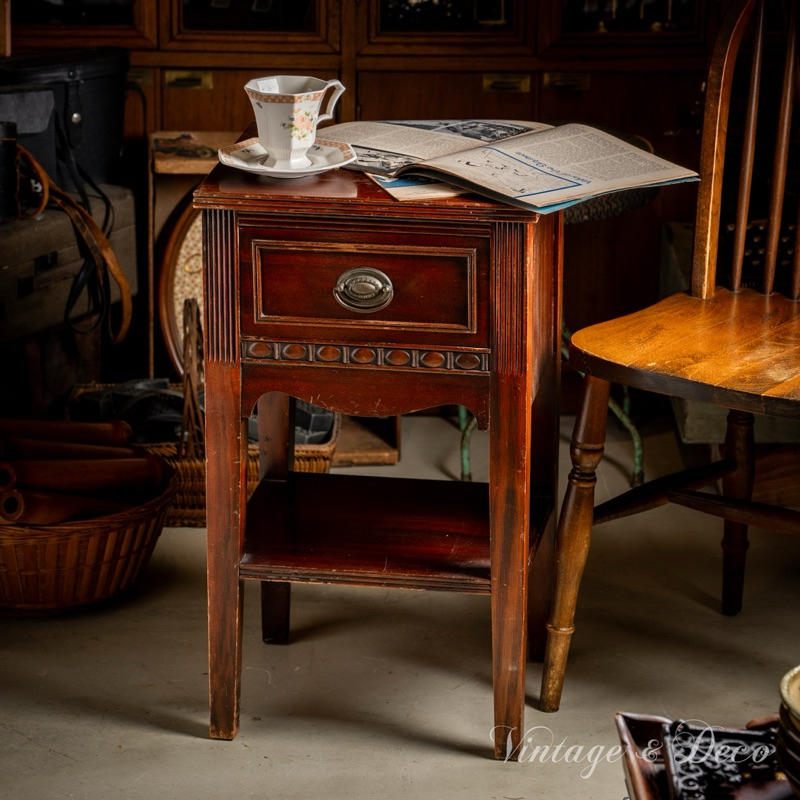 美國老件 桃花心木 抽屜木櫃 小邊桌 抽屜桌 古董邊桌 復古 老件 vintage 歐美老物 茶几 擺飾 美式家具