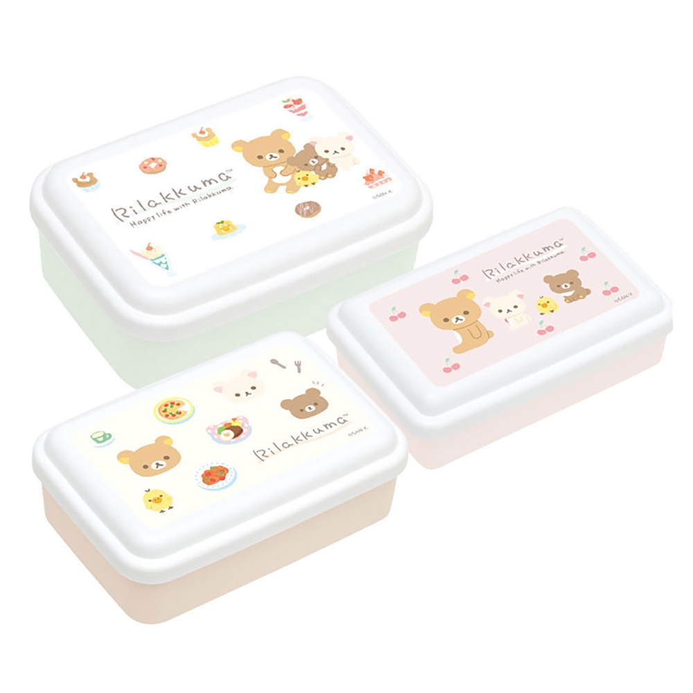 San-X 日本製 拉拉熊 懶懶熊 可微波方形保鮮盒 (三入組) 開學季 甜點 XS84990