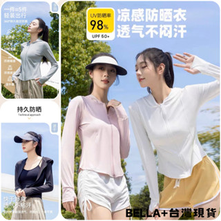 Bella+臺灣現貨秒出🆕夏季四色防曬外套健身薄款護手戶外跑步透氣速乾修身遮陽冰絲涼感罩衫透氣騎車薄外套連帽遮陽輕薄