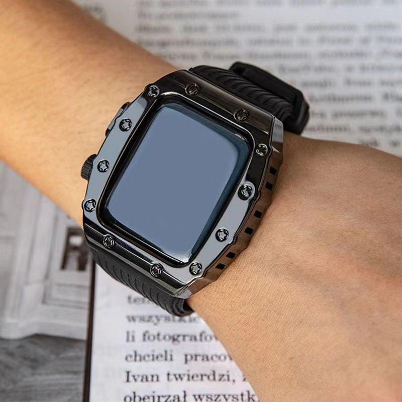 AP橡樹蘋果錶帶 不鏽鋼錶殼 Apple Watch 9 45mm 44mm 男款矽膠錶帶 RM改裝