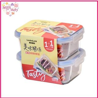 LocknLock 樂扣樂扣 美味關係 玻璃保鮮盒 740mlx2入組 長方形/1+1組合 米菲寶貝