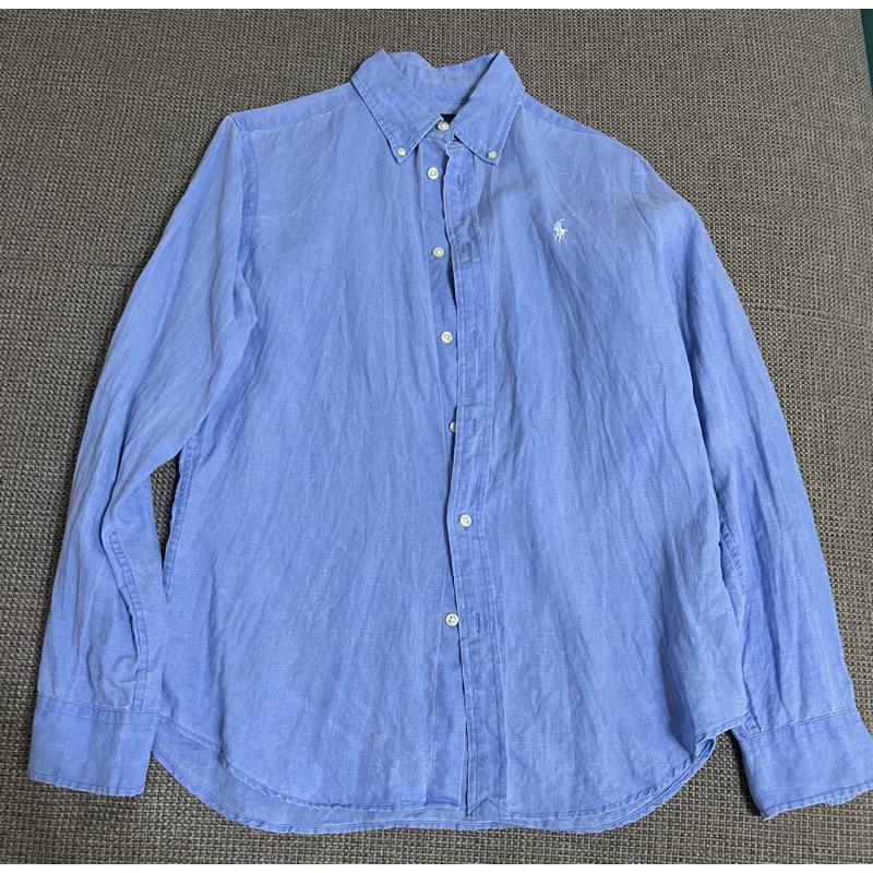 Ralph Lauren  polo 藍色 m號亞麻料襯衫