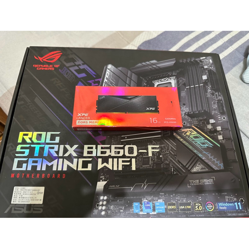 華碩ROG B660-F 主機板WIFI +DDR5 5200 16G  (13900k  13700k 13600k)