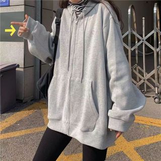 ARXO 女生外套 美式復古長袖衛衣2022新款女chic港風oversize連帽外套灰色上衣潮