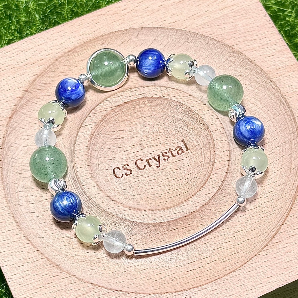 CS Crystal 編號702 - 綠草莓晶+藍晶石+葡萄石+透體海藍寶設計款