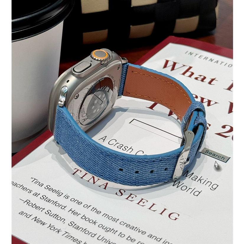 Amyの純藍色牛仔錶帶 適用iwatchS9錶帶 S8蘋果手錶帶 SE AppleWatch男女錶帶Ultra錶帶