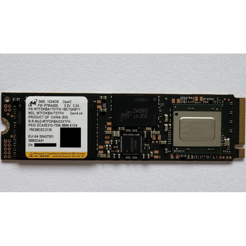 美光 Micron 3400 1TB (1024GB) PCIe 4 (Gen4x4) SSD