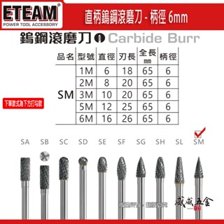 SM型｜超硬鎢鋼滾磨刀｜柄徑6mm 旋轉銼刀 鎢鋼刀 雕刻刀 磨刀｜1M 2M 3M 5M 6M｜ETEAM【威威五金】