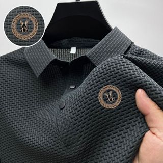 桑蠶絲100% 刺繡上衣 網眼 短袖T恤男 商務polo衫 純色POLO 翻領polo衫 短袖POLO衫 冰絲短袖