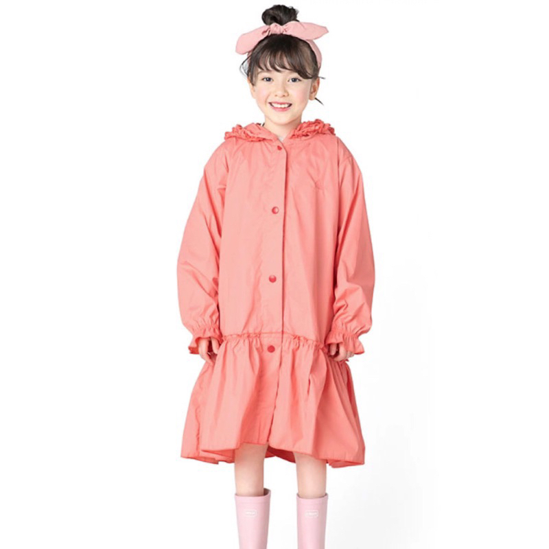 日本代購 現貨 OCEAN＆GROUND 兒童雨衣 附收納袋 洋裝造型 書包位 女童 女孩 小公主 可愛 甜美 荷葉邊