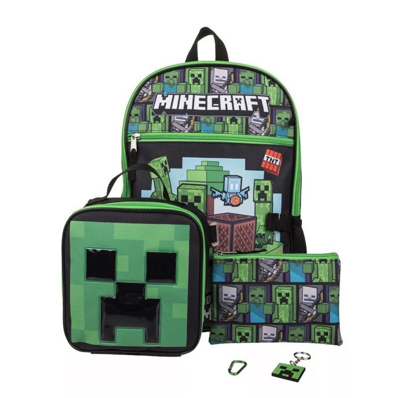 美國購買Minecraft backpack 五件組書包 麥塊書包 餐袋 筆袋  便當袋 後背包 書包 小學書包
