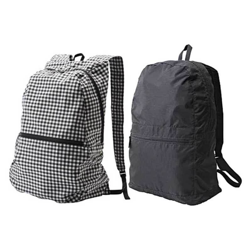 【沒格貓日系選物】全新日本MUJI無印良品 可摺疊後背包 黑格&amp;黑 購物袋 旅行背包