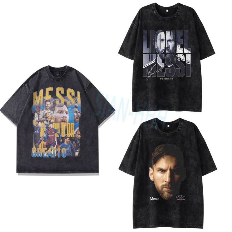 T-shirt 夏季 短袖 潮流 復古 水洗T 足球 運動 萊納爾·梅西 Messi 世界杯 超級杯 邁阿密國際 阿根廷