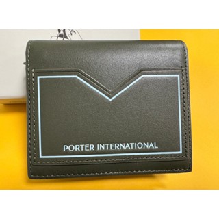 PORTER INTERNATIONAL溫柔署名INDEX真皮零錢短夾 雙折皮夾 (葡萄葉棕綠)11790-006125