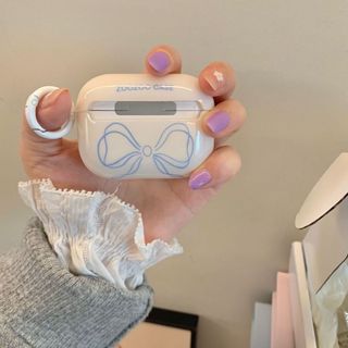 日韓ins風小眾極簡線條藍色蝴蝶結蘋果耳機保護套AirPods Pro 2無線藍牙耳機殼1/2代通用 新三代藝術個性軟殼