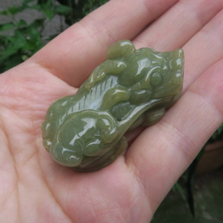 Coco緬甸玉 招財貔貅擺件 純手工雕刻 油青色 水頭飽滿 翡翠a貨附證書 現貨在臺北市