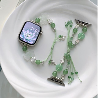 好運翡翠蓮花錶帶 適用iwatchS9錶帶 S8蘋果手錶帶 SE手繩AppleWatch手串錶帶Ultra錶帶