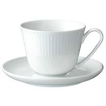 丹麥 皇家哥本哈根名瓷 Royal Copenhagen 平邊白瓷 萬用杯碟230ml 可微波 洗碗機可用 咖啡杯盤組
