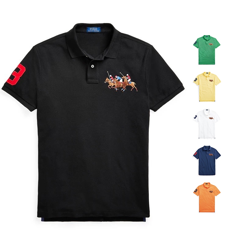 男生 美國Polo 刺繡 彩色三匹馬 短袖POLO衫 休閒翻領短T POLO衫 珠地網眼純棉 馬球衫